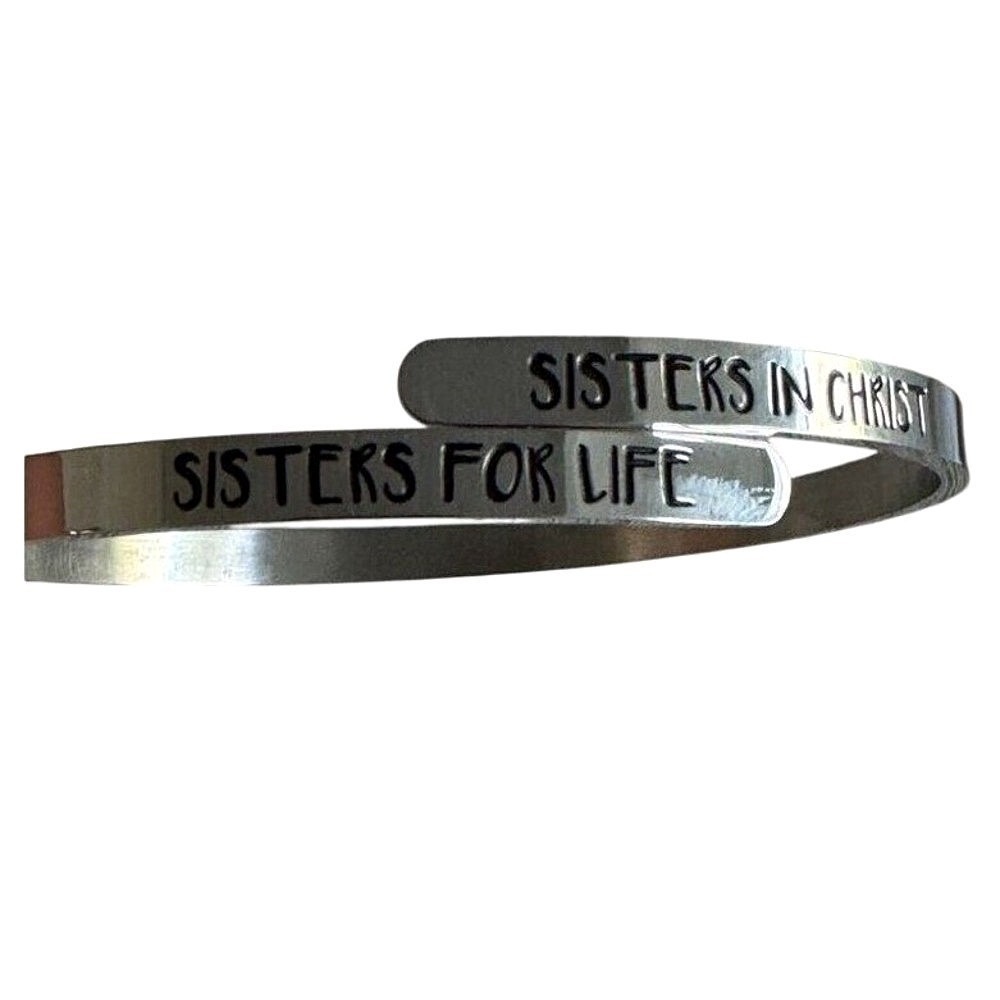 VTG Silver Tone Friendship Cuff Bracelet Sisters in Christ Sisters for Life
